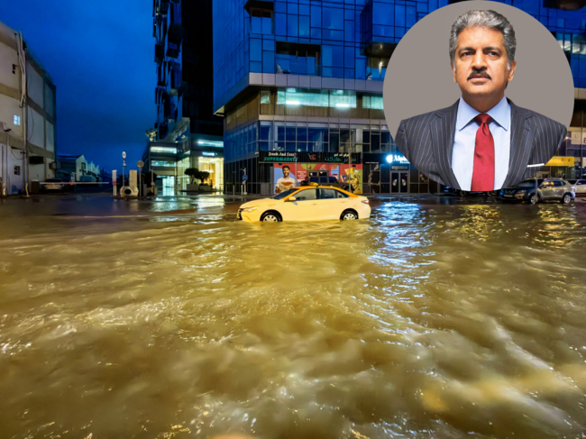 Anand Mahindra (inset) and Dubai floods
