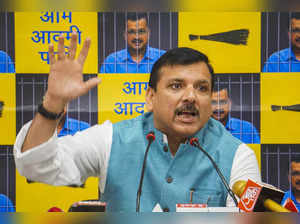 New Delhi: AAP leader Sanjay Singh addresses a press conference, in New Delhi. (...