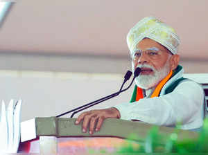 Chikkaballapur, Apr 20 (ANI): Prime Minister Narendra Modi addresses during a pu...