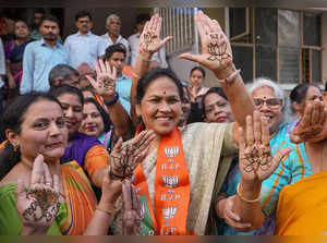 Bengaluru:  Bengaluru North Constituency BJP candidate Shobha Karandlaje shows p...