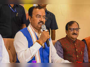 Moradabad: UP Dy CM Keshav Prasad Maurya addresses a press conference in Moradab...
