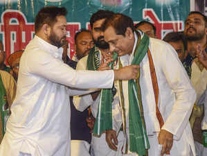 Patna: RJD leader Tejashwi Yadav welcomes former Rashtriya Lok Janshakti Party M...