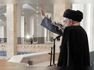 A handout picture provided by the Iranian supreme leader Ayatollah Ali Khamenei office shows him speaking during the Eid al-Fitr prayer ceremony in Tehran on April 10, 2024.