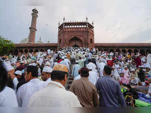 New Delhi: Devotees arrive at the Jama Masjid to offer ‘namaz’ on the occasion o...