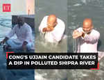 MP: Congress' Ujjain candidate Mahesh Parmar protests against Shipra river getting polluted, sits in overflowing drain water
