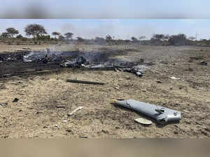 Jaisalmer: Wreckage of an Indian Air Force plane that crashed in Pithala village...