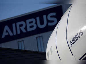 FILE PHOTO: Airbus logo at the Airbus facility in Saint-Nazaire