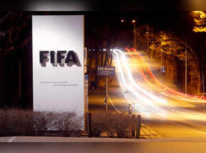 FILE PHOTO: A long exposure shows FIFA's logo near its headquarters in Zurich