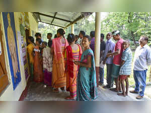 Baksa: Voters wait to cast their votes for the second phase of Lok Sabha electio...