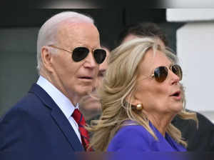 US President Joe Biden and First Lady Jill Biden attend the annual Wounded Warrior Project’s Soldier Ride on the South Lawn of the White House in Washington, DC on April 24, 2024.