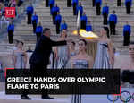 Greece hands over Olympic flame to Paris 2024 organisers during ceremony in Athens