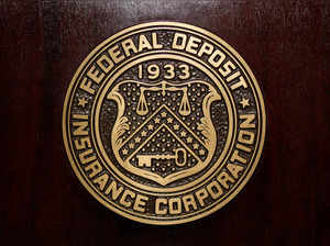 The Federal Deposit Insurance Corp (FDIC) logo is seen at the FDIC headquarters in Washington