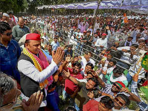 Kannauj: Samajwadi Party President Akhilesh Yadav during his nomination filing r...