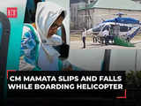 CM Mamata Banerjee falls while taking a seat after boarding helicopter in Durgapur