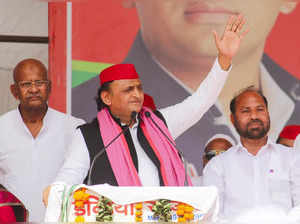 Meerut: Samajwadi Party Chief Akhilesh Yadav addresses during a public meeting f...