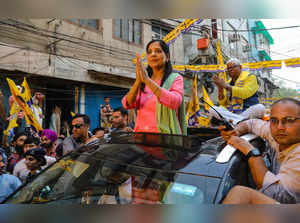 New Delhi: Jailed Delhi Chief Minister Arvind Kejriwal's wife Sunita Kejriwal gr...