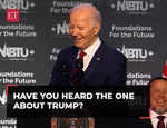 Biden tries humor on the campaign trail, says have you heard the one about Trump?
