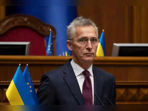 NATO Secretary General Jens Stoltenberg (C) addresses Ukrainian lawmakers at the parliament during his visit to Ukraine amid the Russian invasion in Kyiv on April 29, 2024.