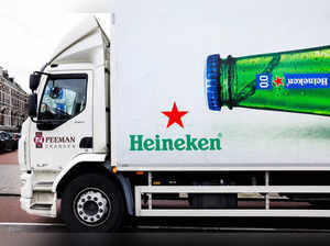 FILE PHOTO: The logo of Heineken beer is seen on a delivery truck