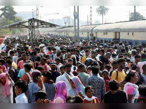 Ranchi, Apr 30 (ANI): A view of the crowded Argora Railway Station as workers ar...