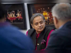 New Delhi: Congress leader Shashi Tharoor during an interview with PTI, in New D...