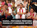 Rahul Gandhi Raebareli nomination: Rahul, Priyanka Gandhi Vadra perform Pooja at Congress office