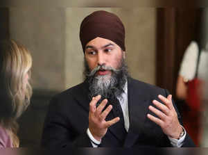 Canada's New Democratic Party leader Jagmeet Singh reacts to the federal government budget for fiscal year 2024-25 as he speaks to a reporter, on Parliament Hill in Ottawa