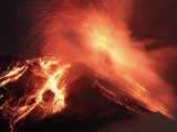 The Tungurahua Volcano throwing incandescent rocks and lava