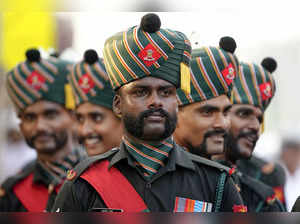 Chennai: Indian Army's Madras Regiment personnel during the full dress rehearsal...