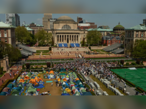 Pro-Palestinian protesters gather on the campus of Columbia University in upper Manhattan