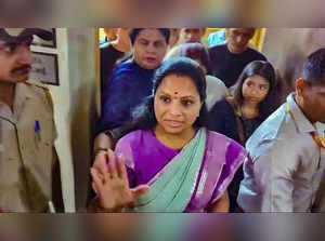 **EDS: SCREENGRAB VIA PTI VIDEOS** New Delhi: BRS leader K Kavitha leaves the Ro...