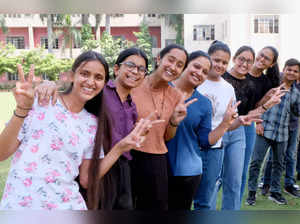 Gurugram, Apr 30 (ANI): Students celebrate their success after Haryana Board of ...