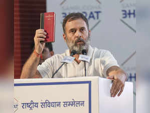 Lucknow: Congress leader Rahul Gandhi speaks during the 'Rashtriya Samvidhan Sam...