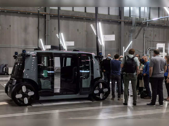 FILE PHOTO: Media tour at the assembly line factory of Zoox, a self-driving vehicle owned by Amazon, in Fremont