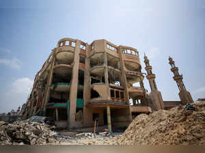 A ruined building stands at the Islamic University of Gaza (IUG), which was destroyed during Israel's military offensive, in Gaza City