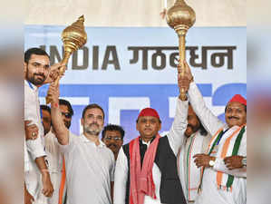 Jalaun: Congress leader Rahul Gandhi and Samajwadi Party chief Akhilesh Yadav du...