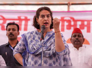 Rae Bareli: Congress leader Priyanka Gandhi Vadra addresses supporters during a ...