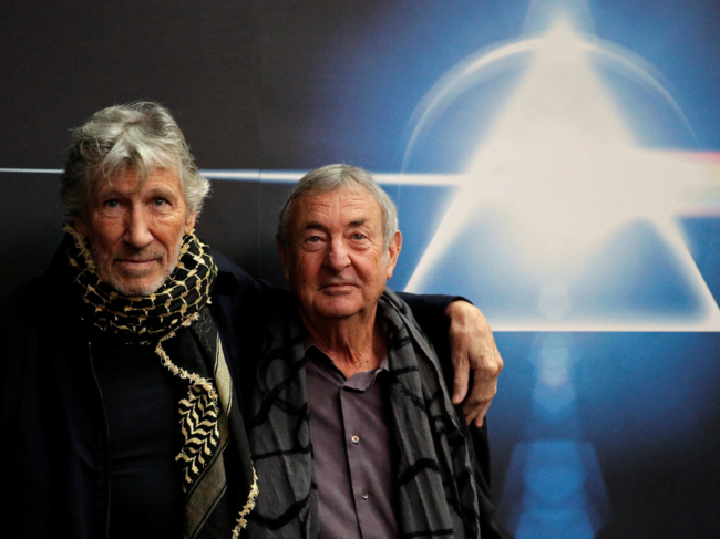 Band members Roger Waters (L) and Nick Mason pose before the unveiling of 'The Pink Floyd Exhibition: Their Mortal Remains' at the Macro Museum in Rome, Italy.