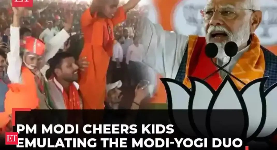 PM Modi lauds two children dressed as UP CM Yogi Adityanath and himself at Jaunpur rally - The Economic Times Video | ET Now