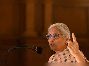 India's Finance Minister Nirmala Sitharaman addresses a press conference in Kolkata on May 16, 2024.