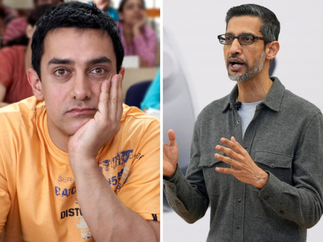 Aamir Khan in '3 Idiots' (L) and Google CEO Sundar Pichai