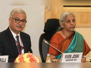 New Delhi: Union Finance Minister Nirmala Sitharaman with Secretary, DFS, Vivek ...