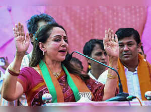Bhubaneswar: Veteran Bollywood actress and BJP leader Hema Malini addresses a ra...