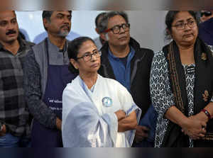 Mamata Banerjee, Chief Minister of West Bengal, wearing an anti-citizenship law badge attends a protest against the anti-citizenship law, in Kolkata