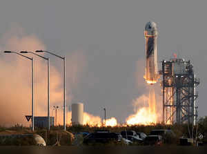 FILE PHOTO: Billionaire businessman Jeff Bezos is launched with three crew members aboard Blue Origin's New Shepard rocket