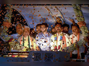 Mumbai: Shiv Sena (UBT) leader Aaditya Thackeray with party's Mmbai North-West s...