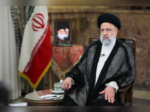 Iranian President Ebrahim Raisi attends a TV interview in Tehran