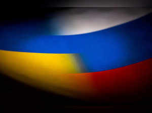 FILE PHOTO: Illustration shows Russia's and Ukraine's flags
