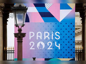 The logo of the Paris 2024 Olympic and Paralympic Games is pictured in front of the National Assembly in Paris