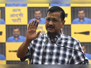 Aam Aadmi Party (AAP) leader and chief minister of Delhi Arvind Kejriwal gestures as he speaks during a press conference at the party headquarters in New Delhi on May 11, 2024, a day after being release on bail by India's top court.